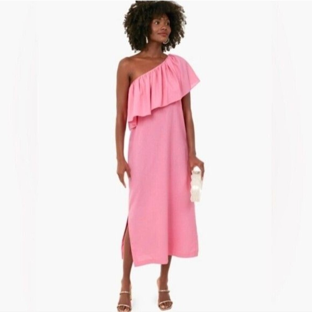 Tuckernuck Pomander Place Dress XS Flamingo Pink‎ Florencia One Shoulder Slit